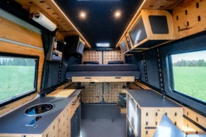 Efficient use of vertical storage campervan shelving ideas