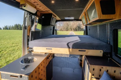 Campervan storage under pull out bed
