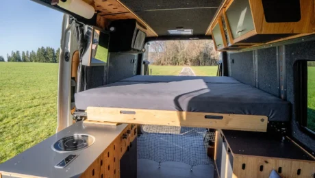 Campervan storage under pull out bed